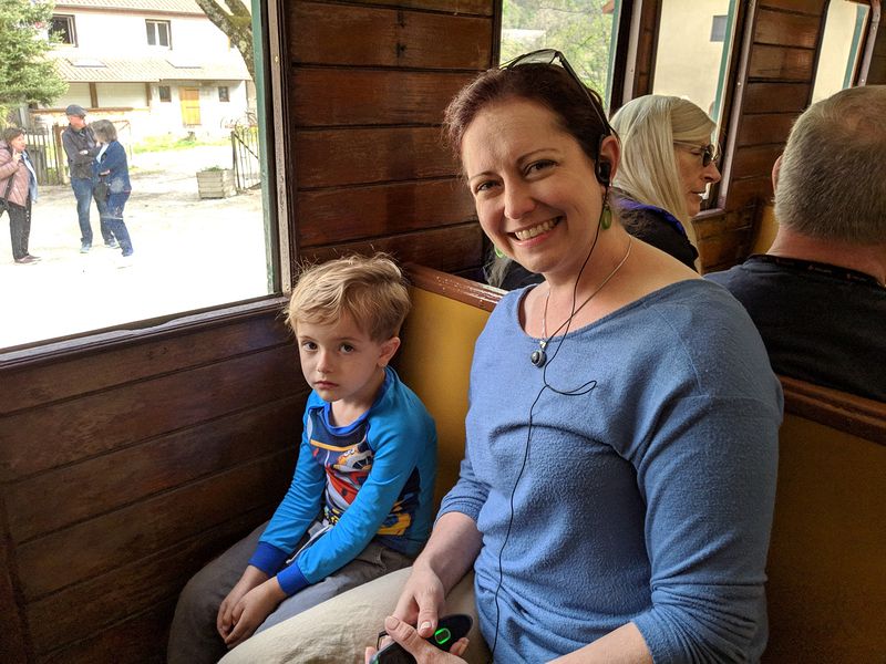 Jude and Mom ride the Train De L'Ardeche steam train